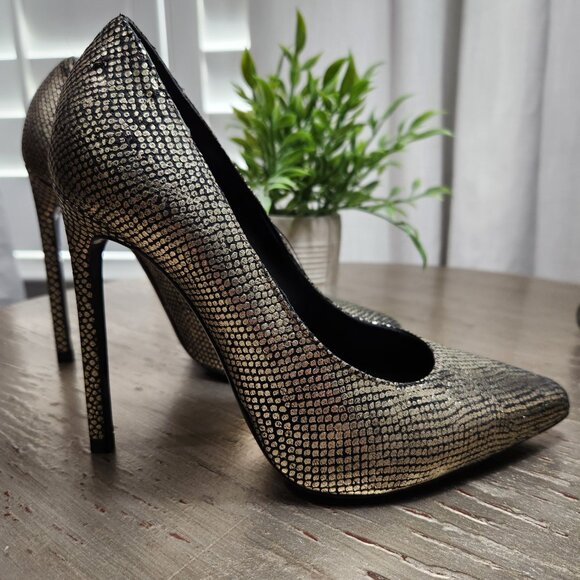 Saint Laurent Gold Metallic Calfskin Paris 105 Escarpin Stiletto Pumps 35.5 5.5 - Picture 5 of 7